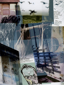 KAFKA. LE CHATIMENT D'AMALIA 8Description :Depuis le premier jour, tout le monde lui demande d’un air étonné, comment il a osé se lancer dans cette entreprise vouée à l’échec. Mais il n’en espère pas moins. Sinon, comment pourrait-il vivre ?Image en hauteur au format 30 x 40 cm.Photo montages numériques, dessin, impression par jet d’encres aux pigments, sur des transparents superposés.