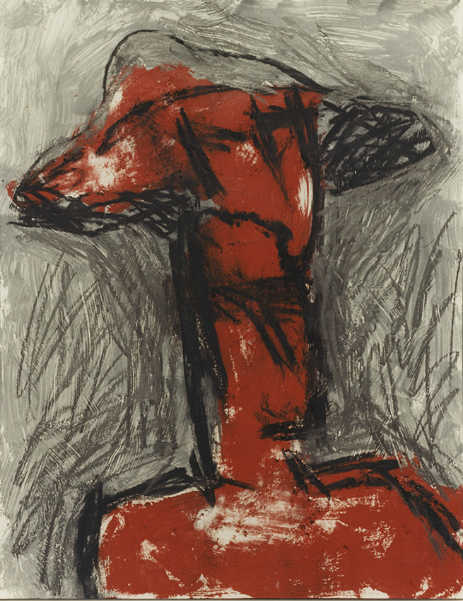 DERIVE  Acrylique, fusain, pigments, terre, poudre de marbre, bitume, graphite, sur papier19 - 8  - 1995  ( 1 )65 x 50