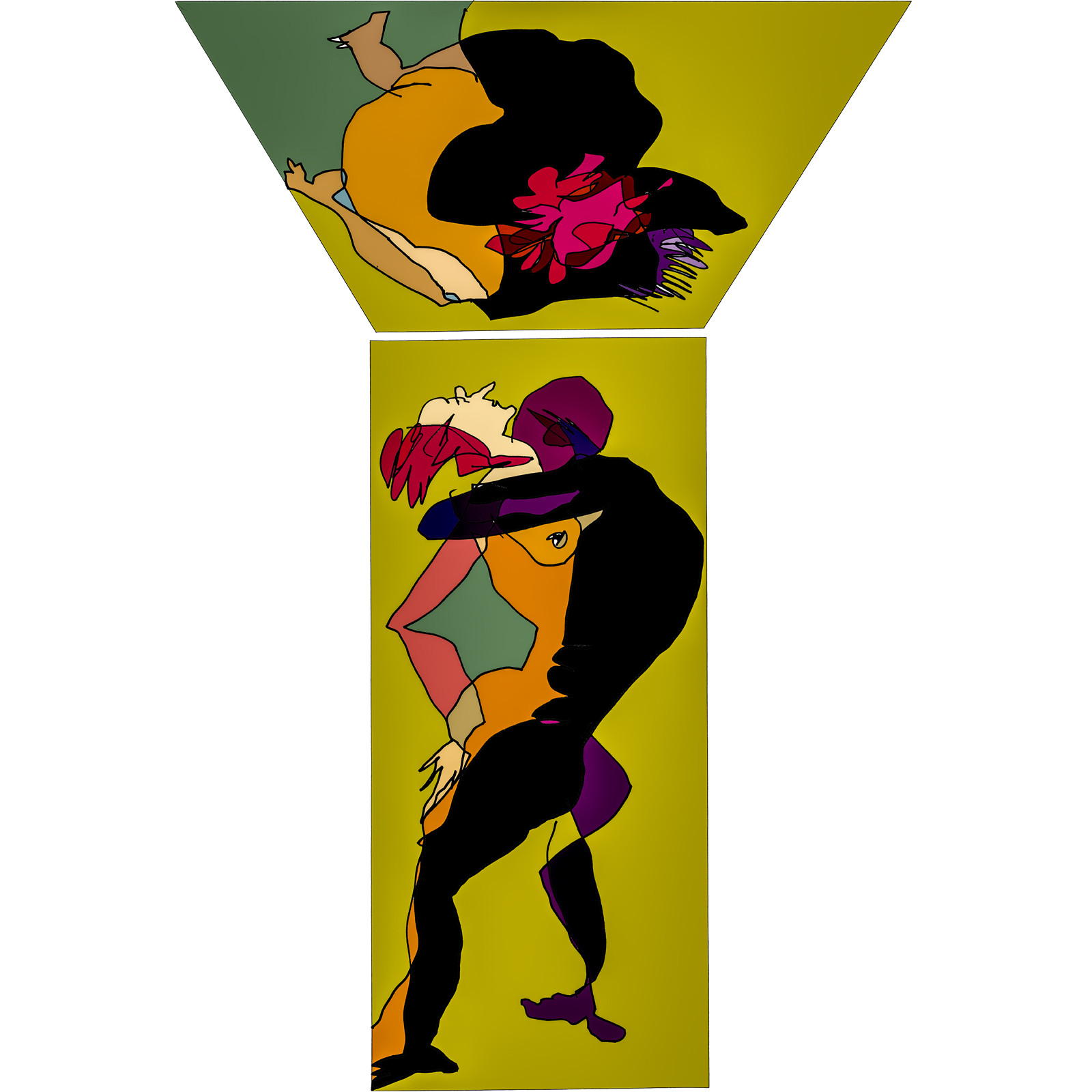 Dessins en aveugle à partir des photos des couples.Réalisation sur palette graphique Impression jets d'encresFormat A 2   12 - 2022