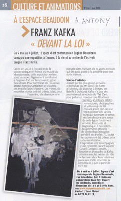 EXPOSITION KAFKA DEVANT LA LOIEspace d'Art Contemporain Eugène  BeaudouinAntony     mai à Juillet 2010