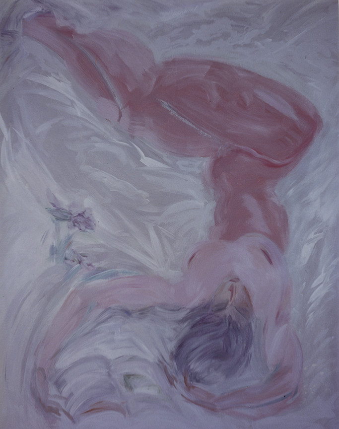 série des INTÉRIEURS :  SUR LE LIT  ( Denise )acrylique sur polyester162 x 1306  85