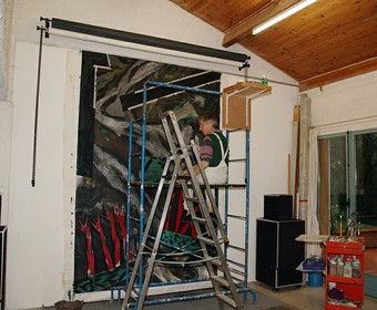 DESCRIPTION D'UN COMBAT  62004 et reprise en Avril et Mai 2005toile libre de 3m de haut, par 2m de largeAcrylique sur toile polyester