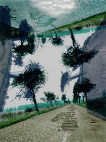 KAFKA. LE CHATIMENT D'AMALIA 7Description :La route était parfaitement déserte. Peut-être que cela aussi confortait mon père dans ses espérances. Il trouvait partout matière à espérer. Image en hauteur au format 30 x 40 cm.Photo montages numériques, dessin, impression par jet d’encres aux pigments, sur des transparents superposés.