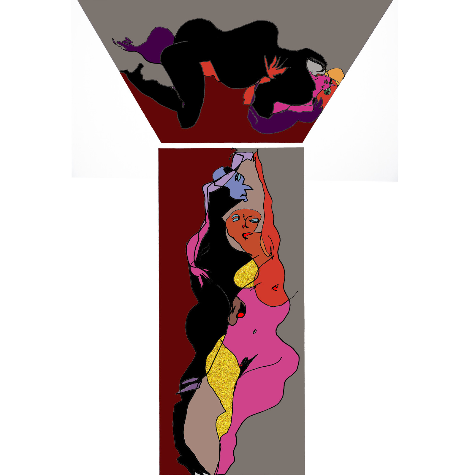 Dessins en aveugle à partir des photos des couples.Réalisation sur palette graphique Impression jets d'encresFormat A 2   12 - 2022