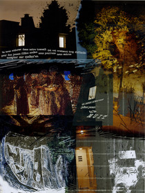 KAFKA. LE CHATIMENT D'AMALIA 14Description :Tu nous aideras dans notre travail qui est vraiment trop difficile pour des jeunes filles seules. Nous pourrons nous autres, compter sur quelqu’un.Et nous n’aurons plus peur de la nuit.Image en hauteur au format 30 x 40 cm.Photo montages numériques, dessin, impression par jet d’encres aux pigments, sur des transparents superposés.