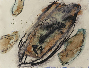 DERIVE  Acrylique, fusain, pigments, terre, poudre de marbre, bitume, graphite, sur papier20 - 8  - 1995  ( 1 )50 x 65