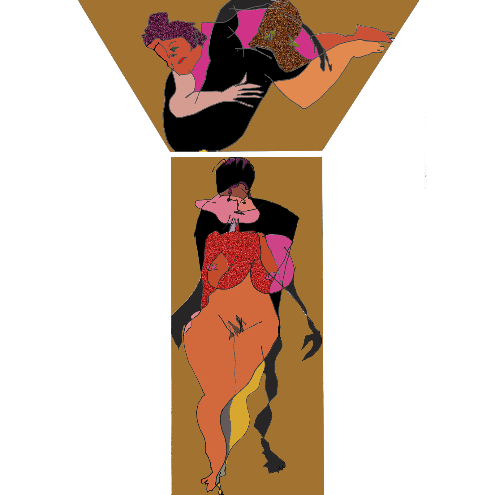 Dessins en aveugle à partir des photos des couples.Réalisation sur palette graphique Impression jets d'encresFormat A 2   12 - 2022