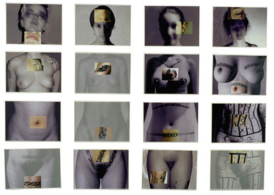 LES TROIS GRÂCES16 fois 30 x 40   5 cm entre chaque format   total : 135 x 190présentation sous cadres verrephoto, palette graphique, polyesterfevrier 2000