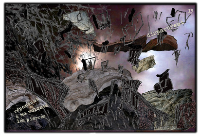 KAFKA. VERS MINUIT 19Répondant à ma volonté, les pierres disparurent.image en largeur, au format 30 x 40 cmPhoto montages numériques sur palette graphique, dessin, blue screen, impression jet d’encres aux pigments.