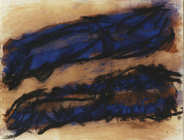 DERIVE  Acrylique, fusain, pigments, terre, poudre de marbre, bitume, graphite, sur papier16 - 8  - 1995  ( 1 )50 x 65